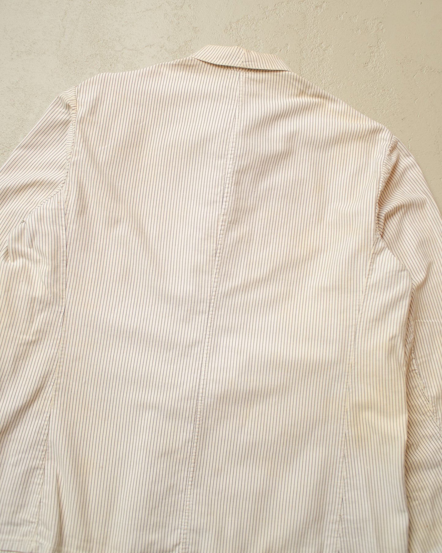 1950s/60s distressed German "Metzgerjacke" Butcher striped Work Jacket white - L/XL