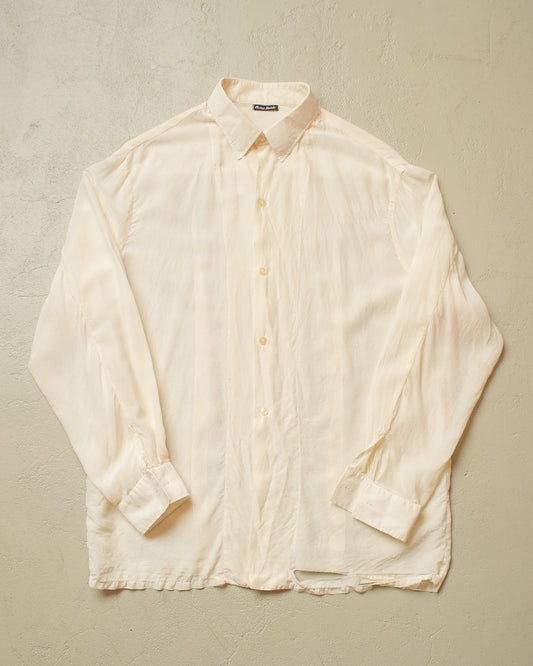 1940s thrashed German Silk Dress Shirt white - L/XL