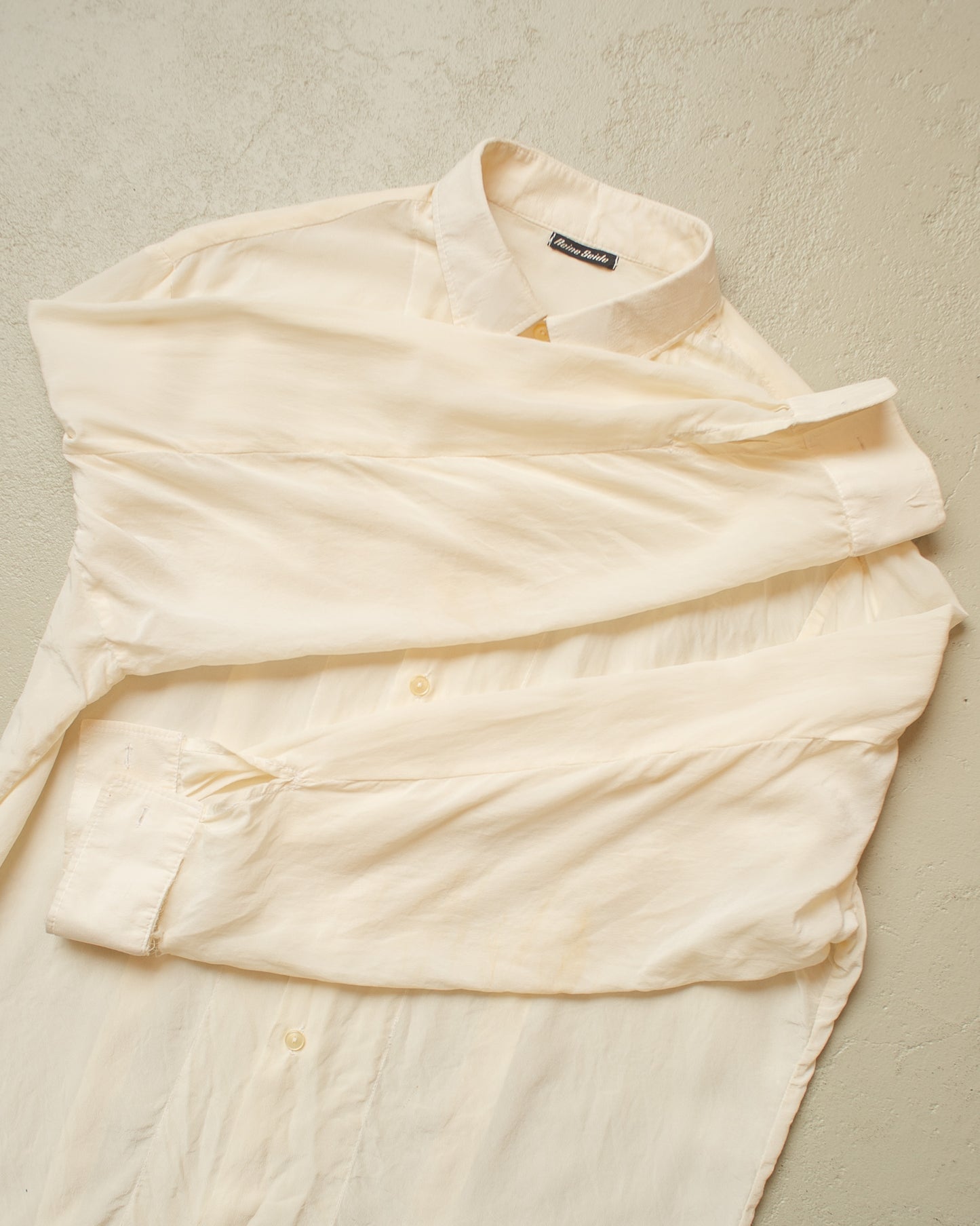 1940s thrashed German Silk Dress Shirt white - L/XL
