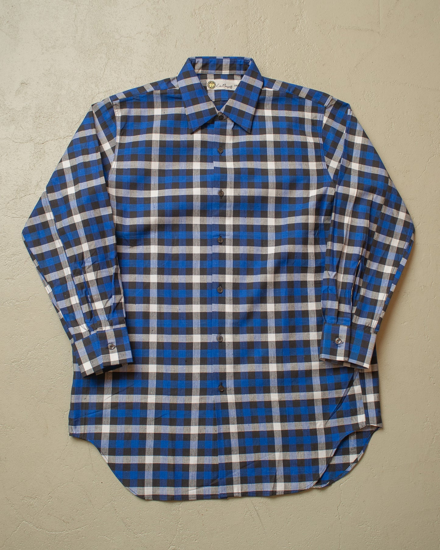 1950s unworn German checkered Dress Shirt blue - M/L