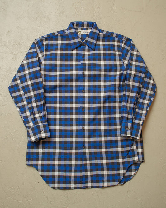 1950s unworn German checkered Dress Shirt blue - M/L