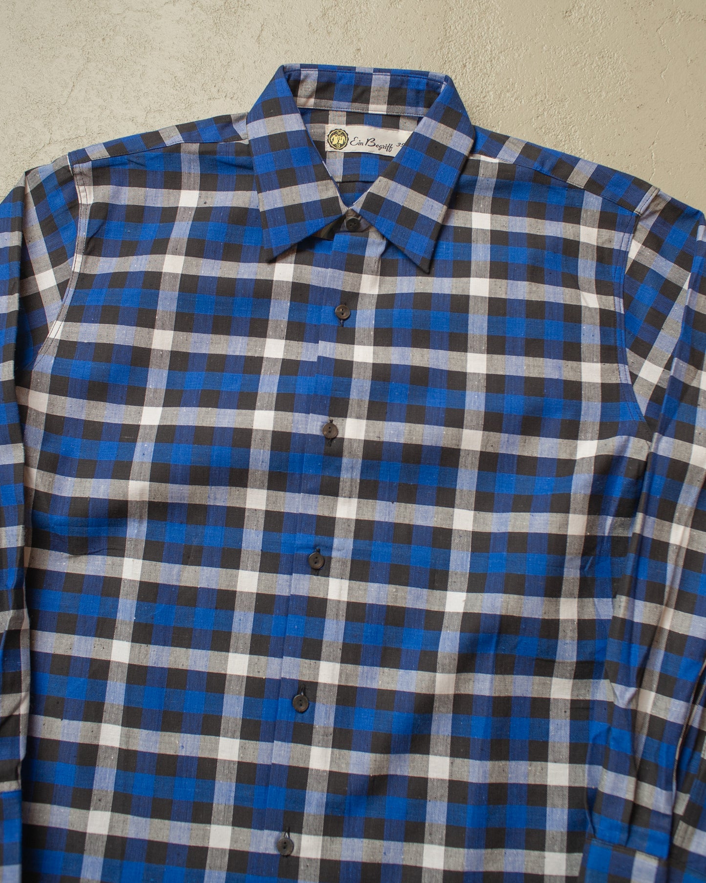 1950s unworn German checkered Dress Shirt blue - M/L