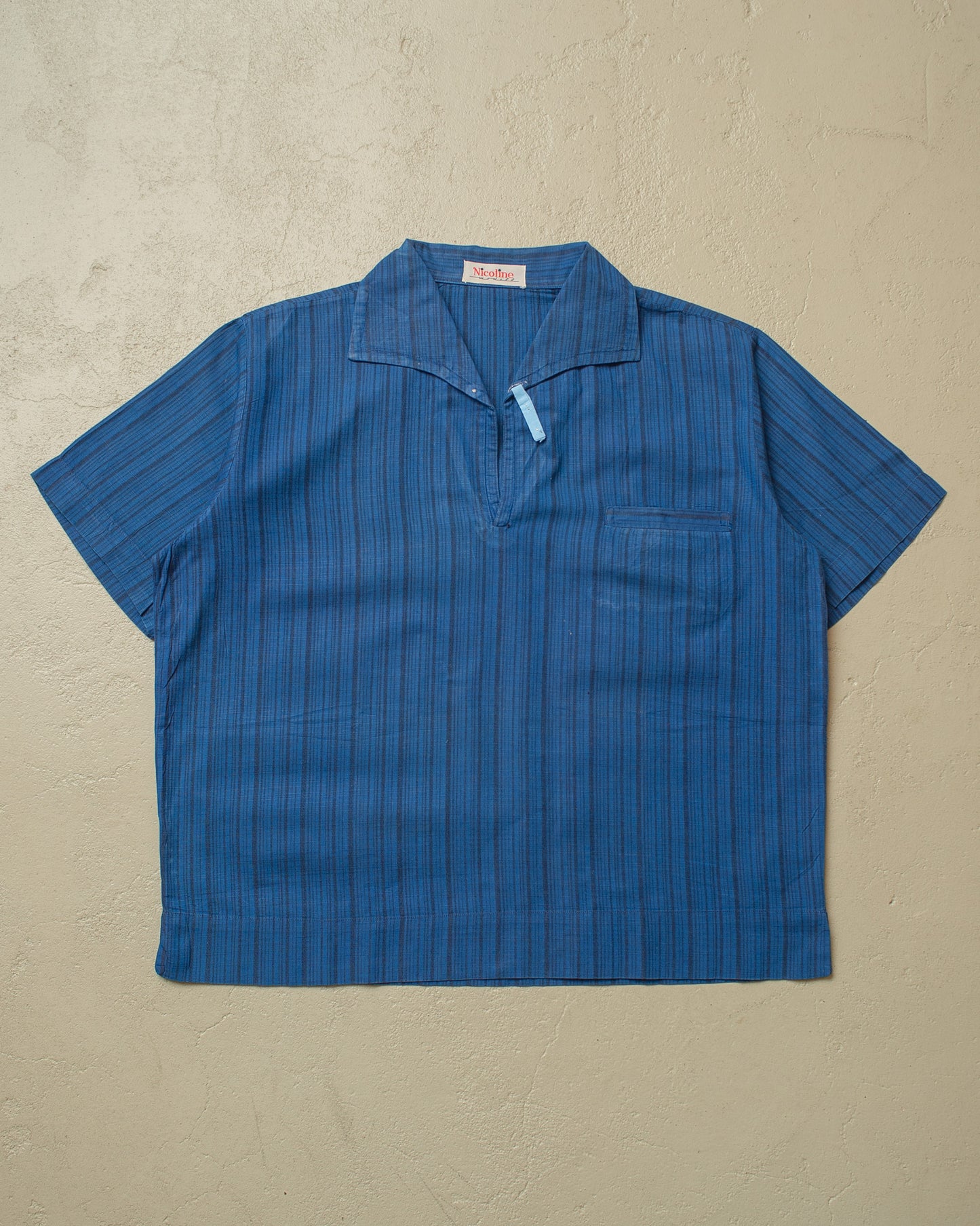 1950s unworn German light Cotton Sport Shirt blue - L/XL
