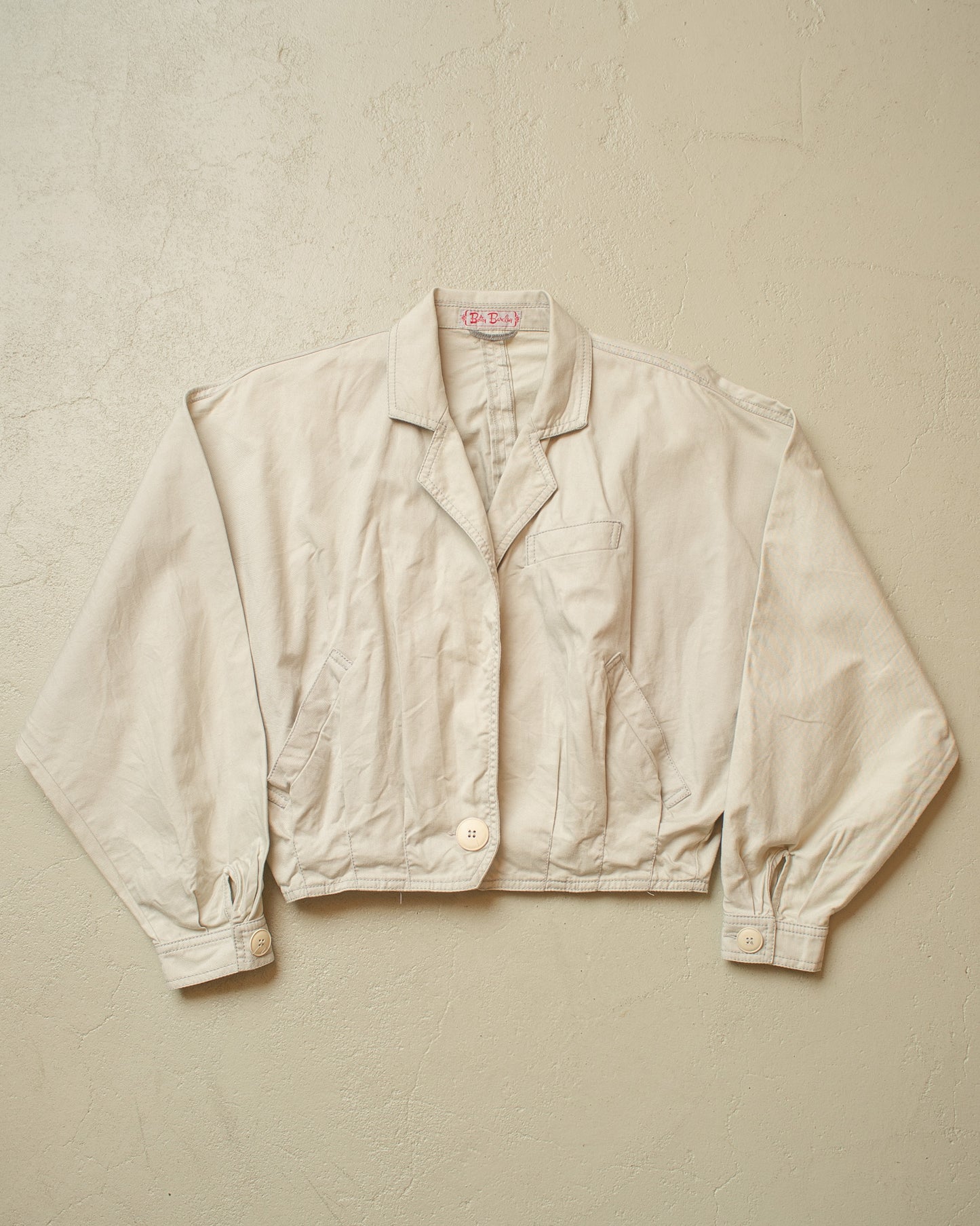1980s Womens Betty Barclay Bat Sleeves Cotton Jacket creme - M
