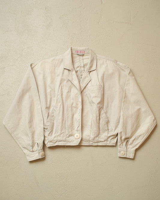 1980s Womens Betty Barclay Bat Sleeves Cotton Jacket creme - M