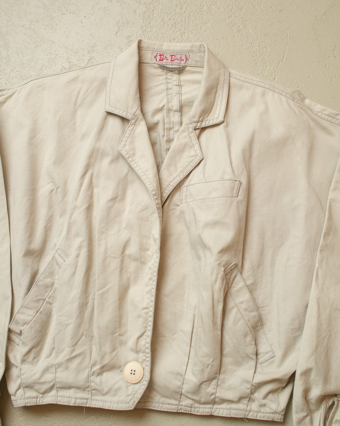 1980s Womens Betty Barclay Bat Sleeves Cotton Jacket creme - M