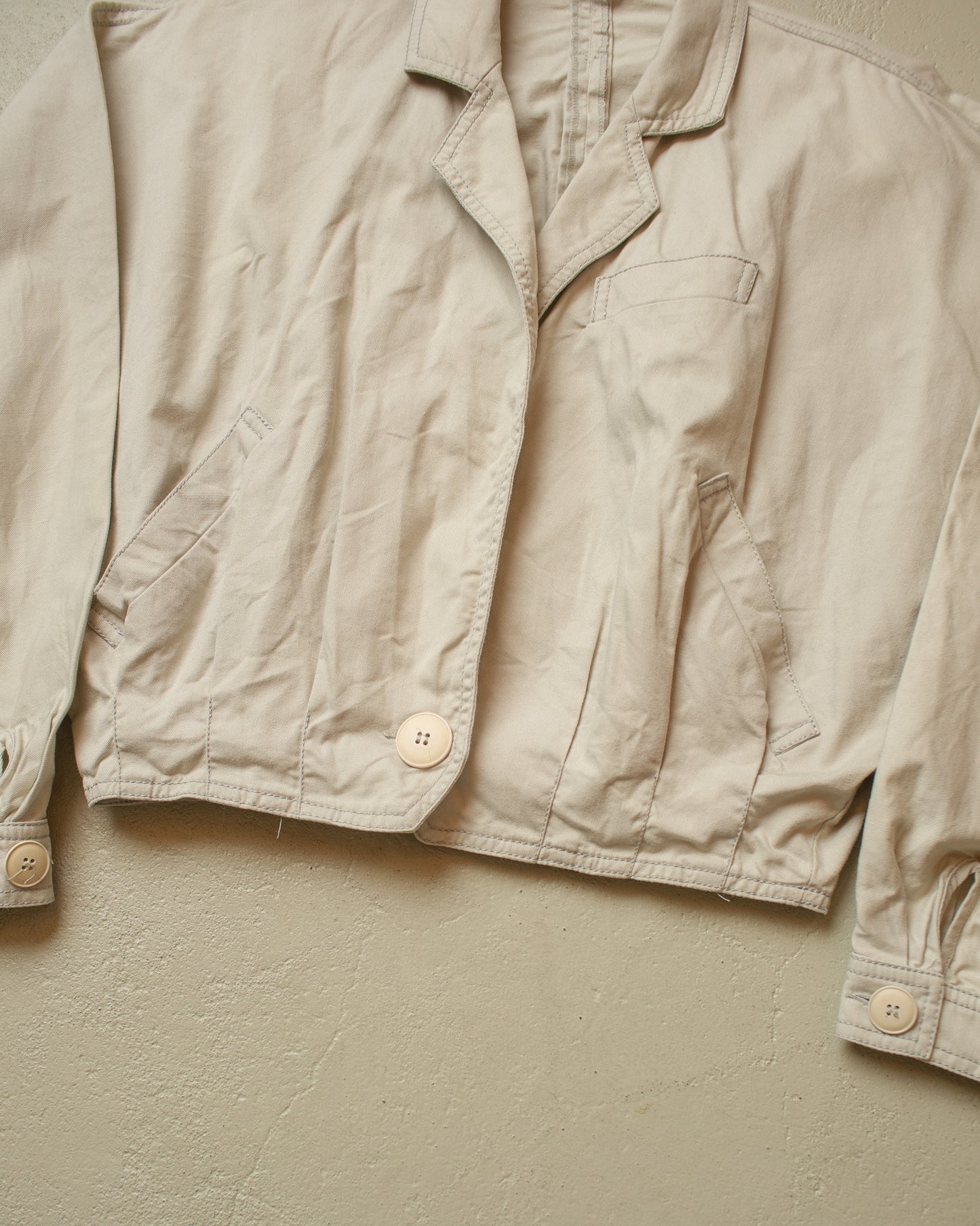 1980s Womens Betty Barclay Bat Sleeves Cotton Jacket creme - M