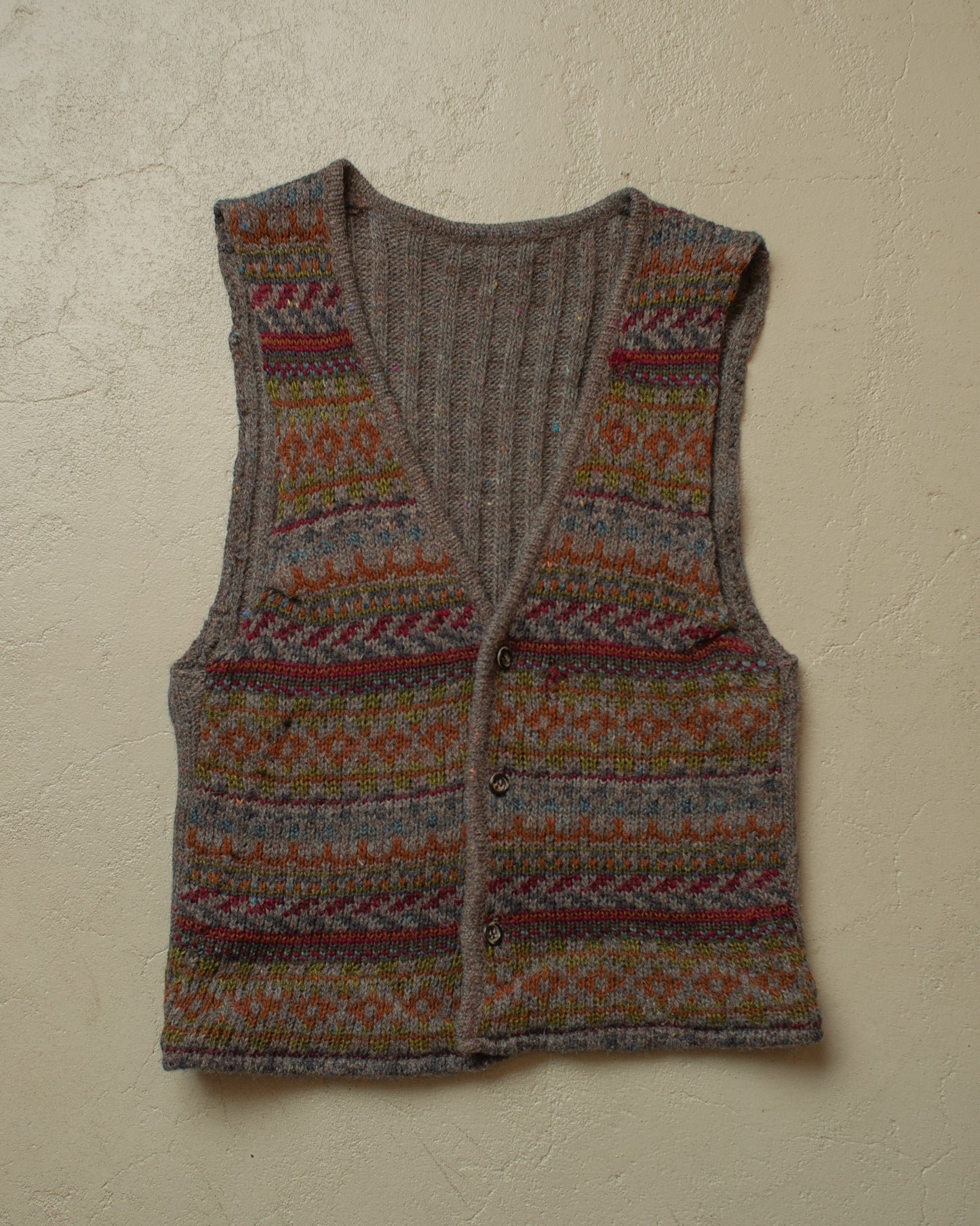 1970s/80s Handmade Pattern Knit Vest grey - S/M
