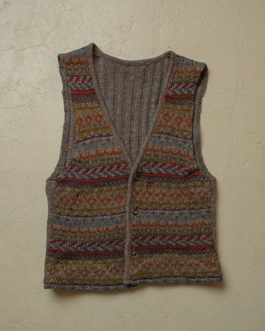 1970s/80s Handmade Pattern Knit Vest grey - S/M