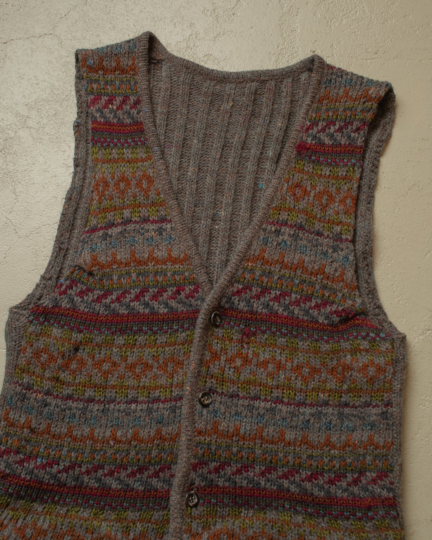 1970s/80s Handmade Pattern Knit Vest grey - S/M