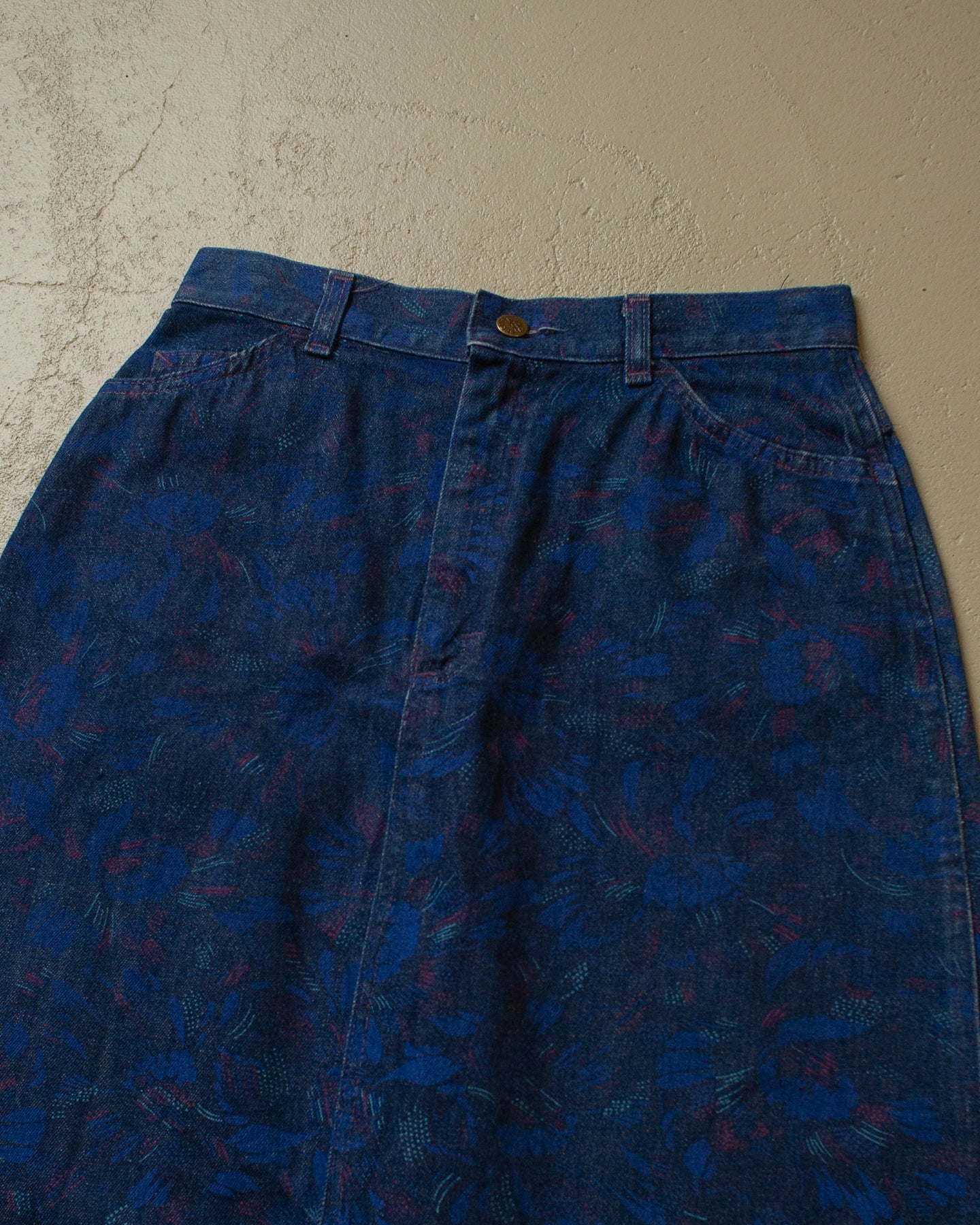 1980s Womens Lee Flower Print Denim Skirt blue - W28/29