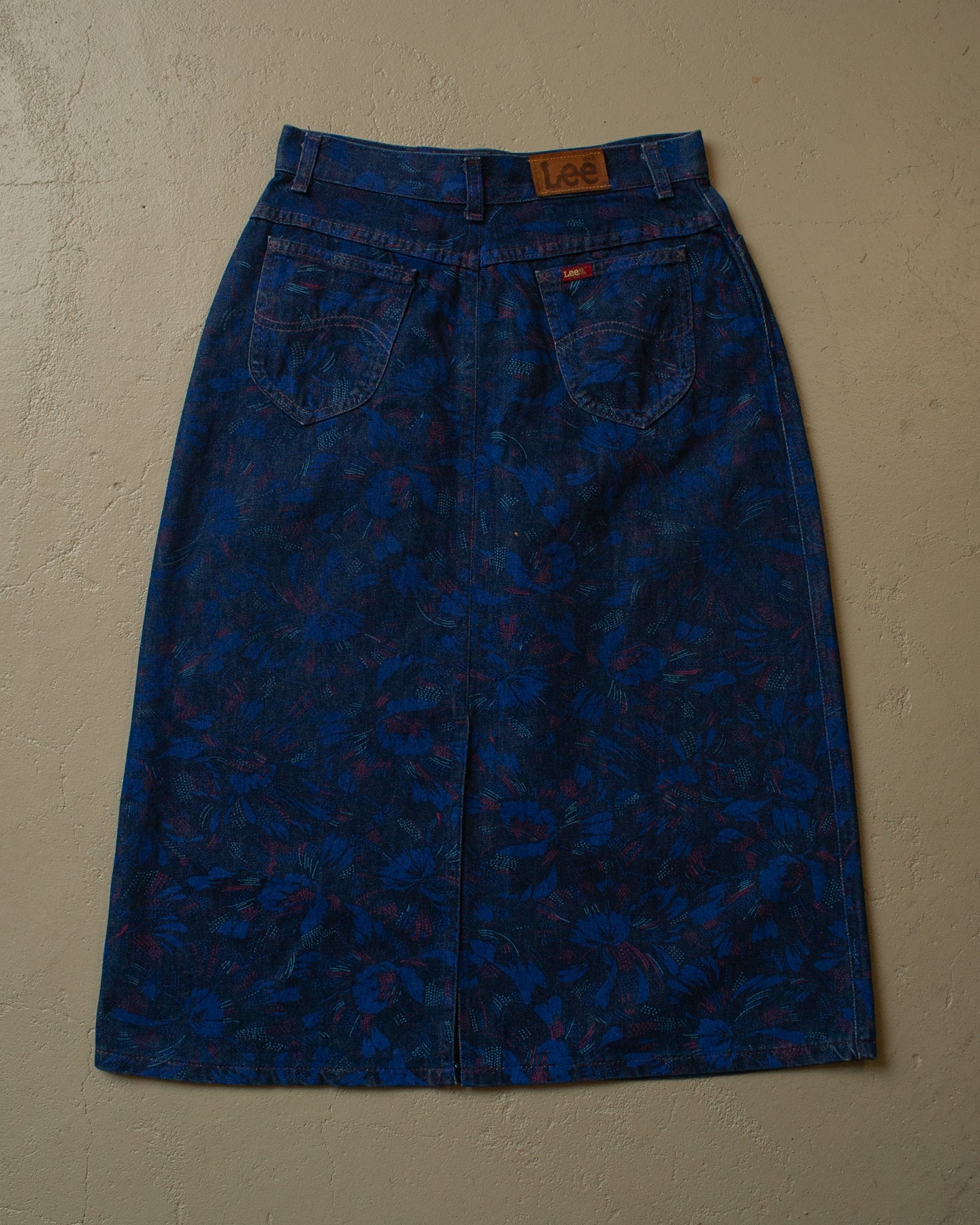 1980s Womens Lee Flower Print Denim Skirt blue - W28/29