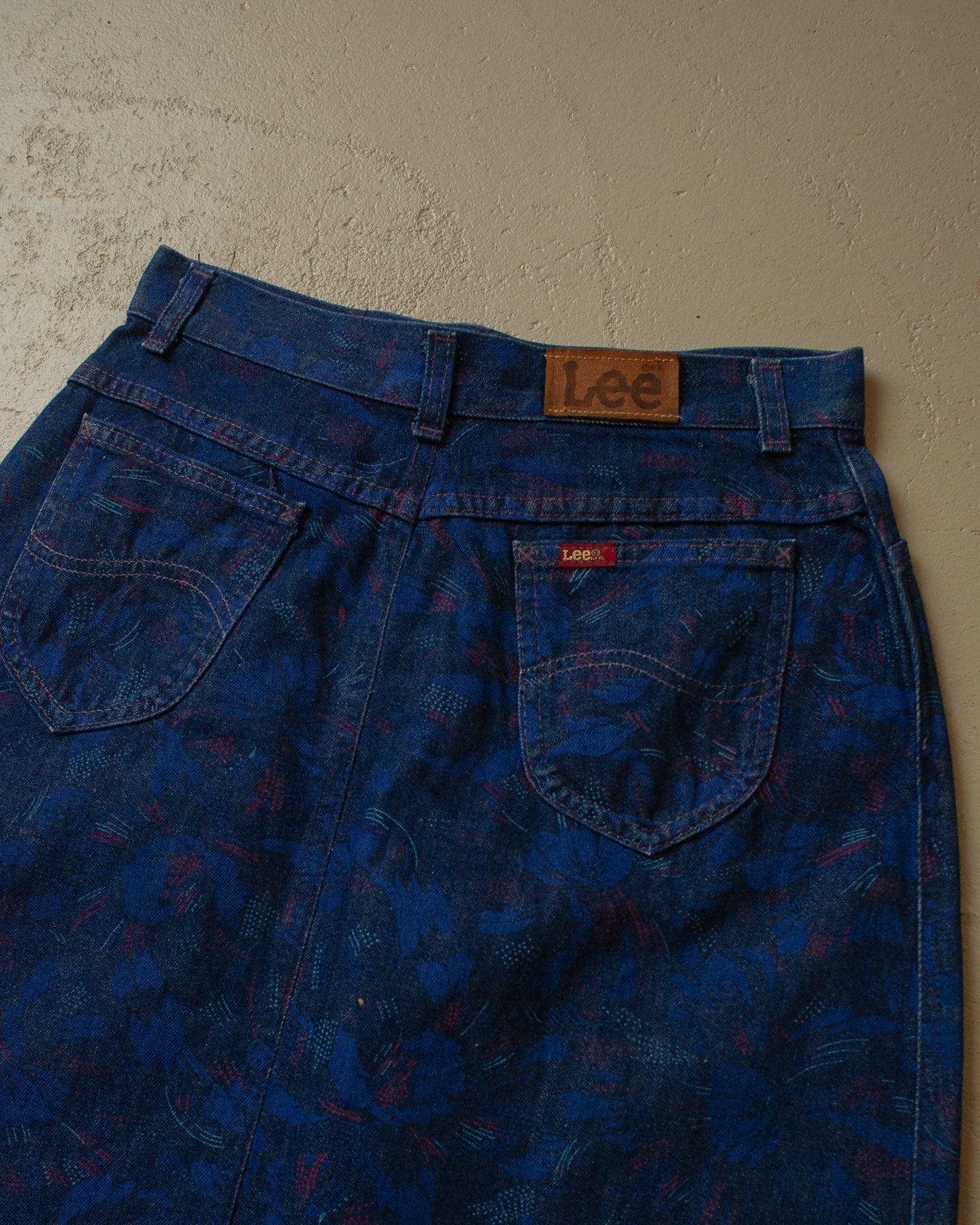 1980s Womens Lee Flower Print Denim Skirt blue - W28/29