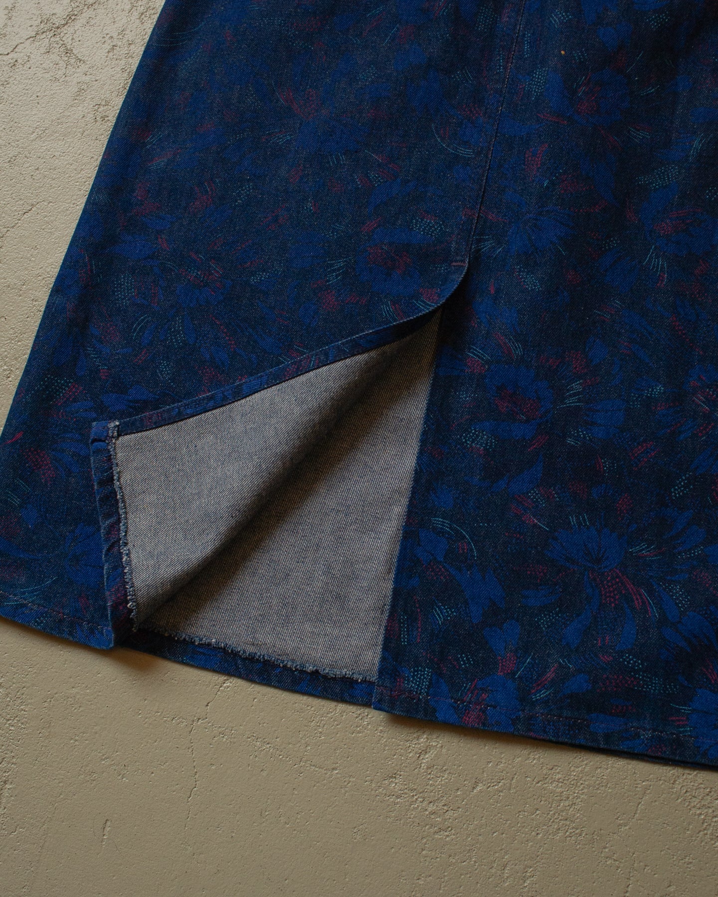 1980s Womens Lee Flower Print Denim Skirt blue - W28/29