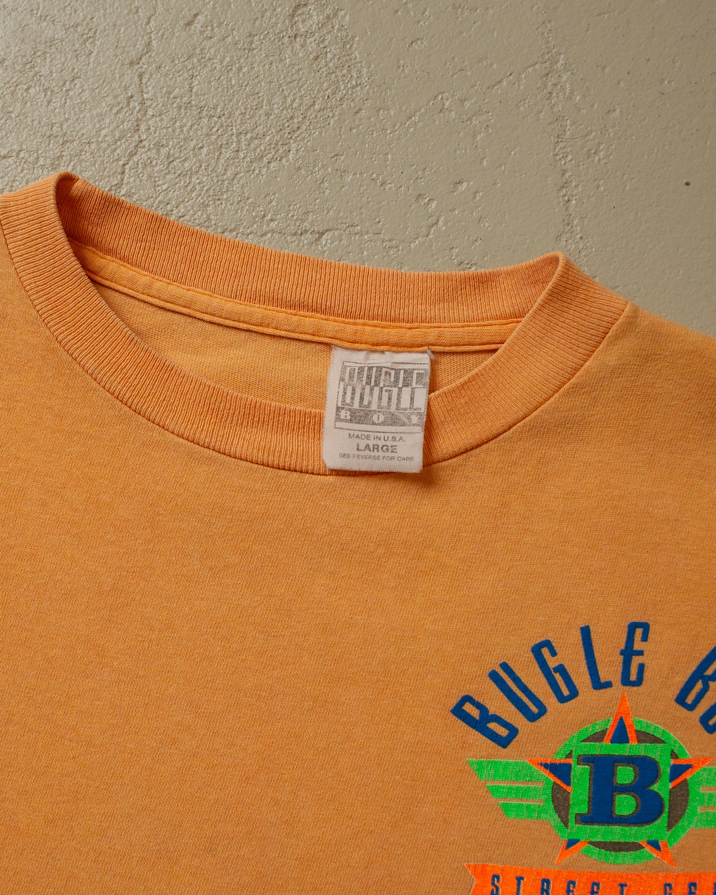 1990s stained Bugle Boy Street Gear T-shirt orange - S