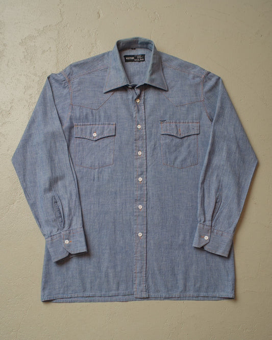 1970s/80s Western Cotton Shirt blue - L