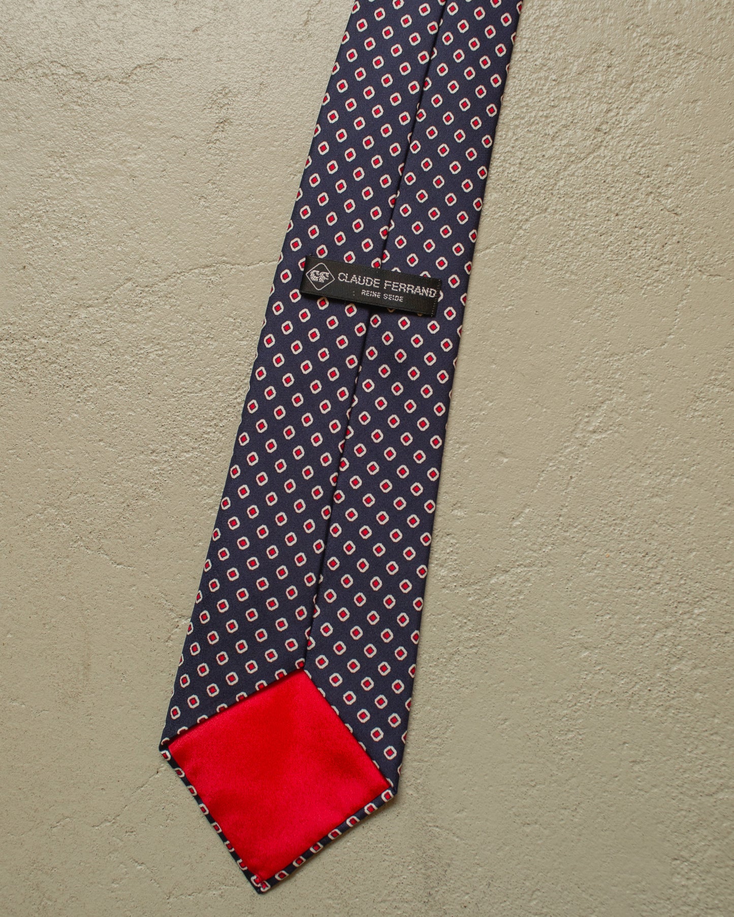 1970s Claude Ferrand Dot Pattern Silk Tie navyblue