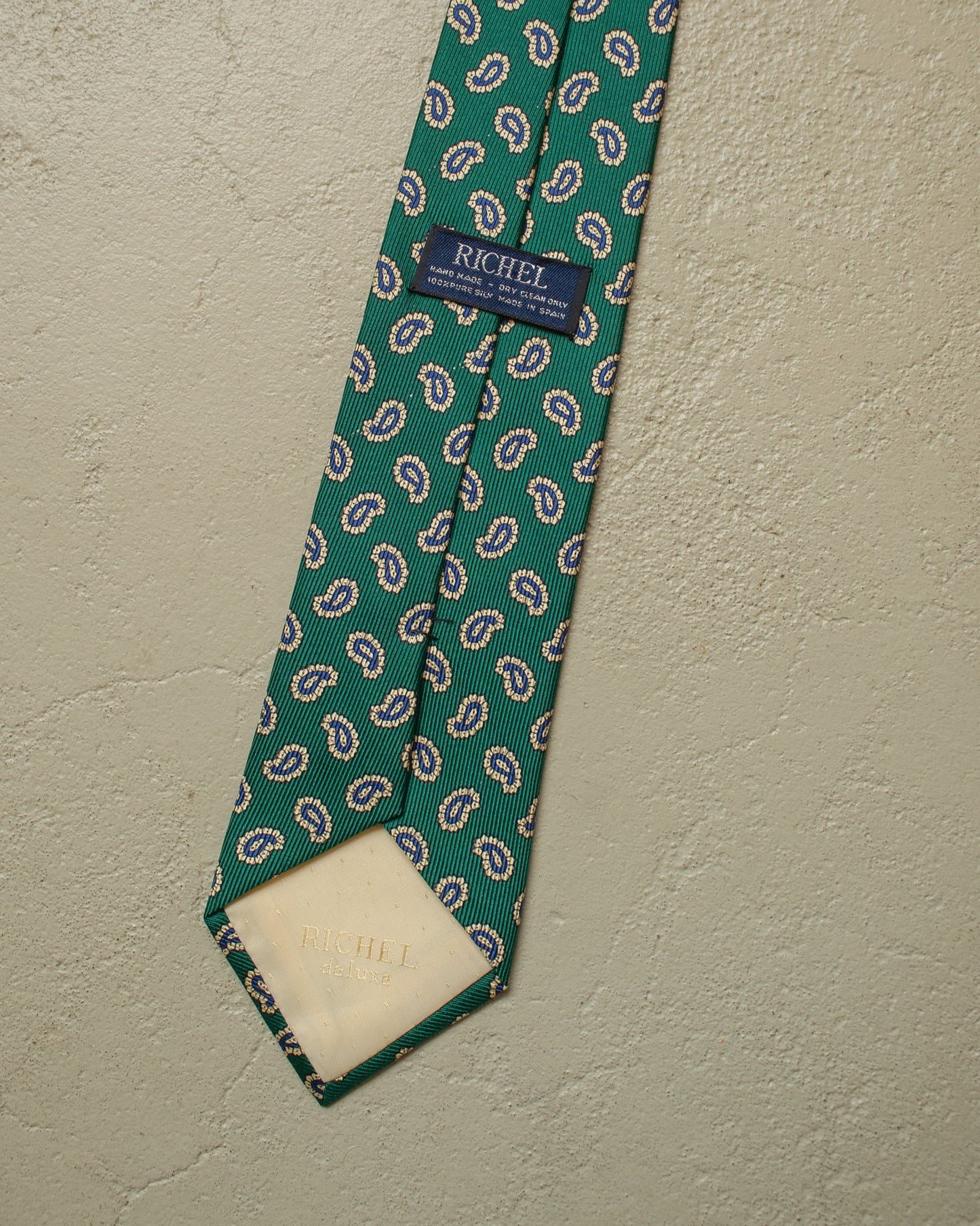 1980s Richel Paisley Pattern Silk Tie green