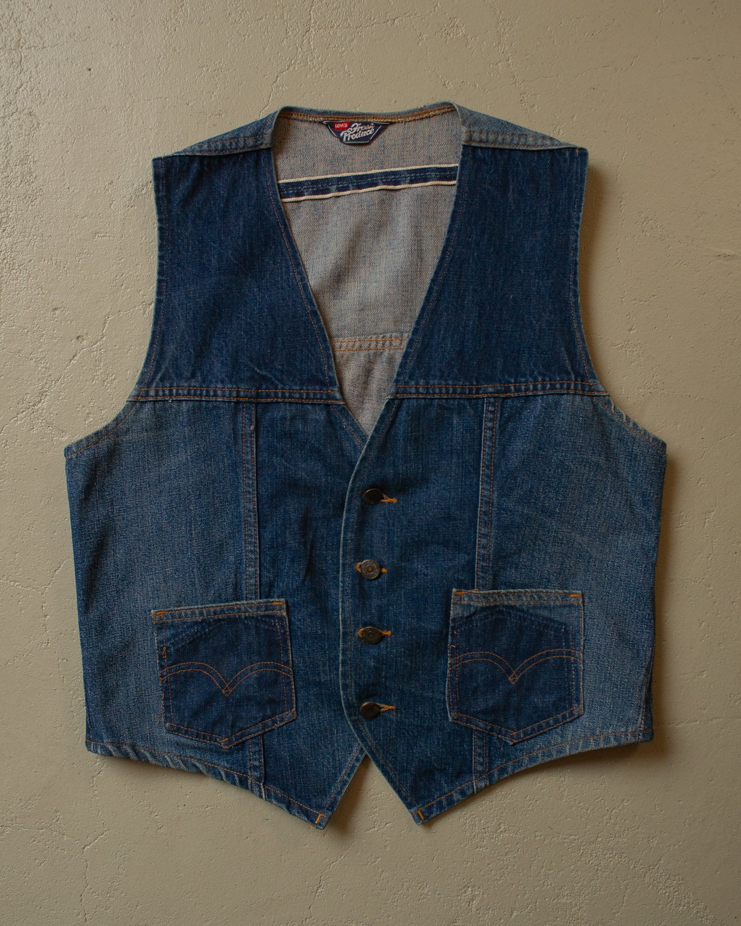 1970s Levi´s Fresh Produce Patchwork Selvedge Denim Vest blue - M