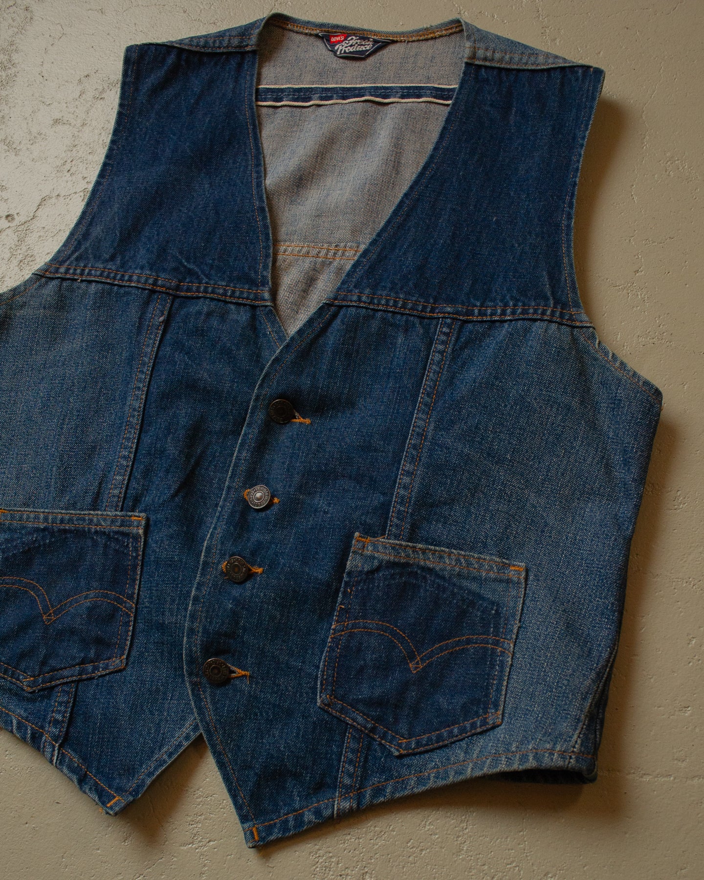 1970s Levi´s Fresh Produce Patchwork Selvedge Denim Vest blue - M