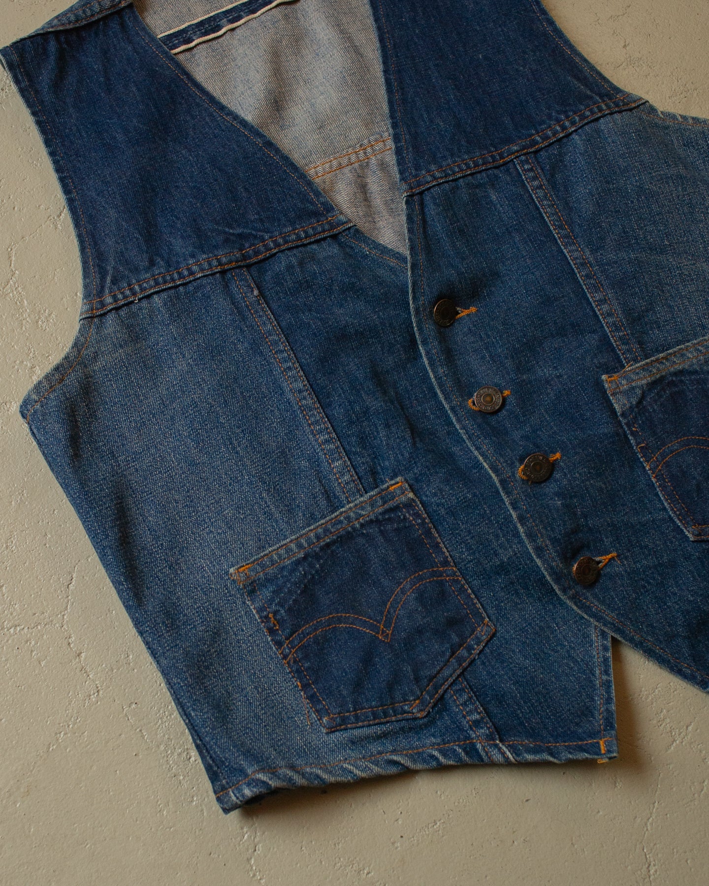 1970s Levi´s Fresh Produce Patchwork Selvedge Denim Vest blue - M