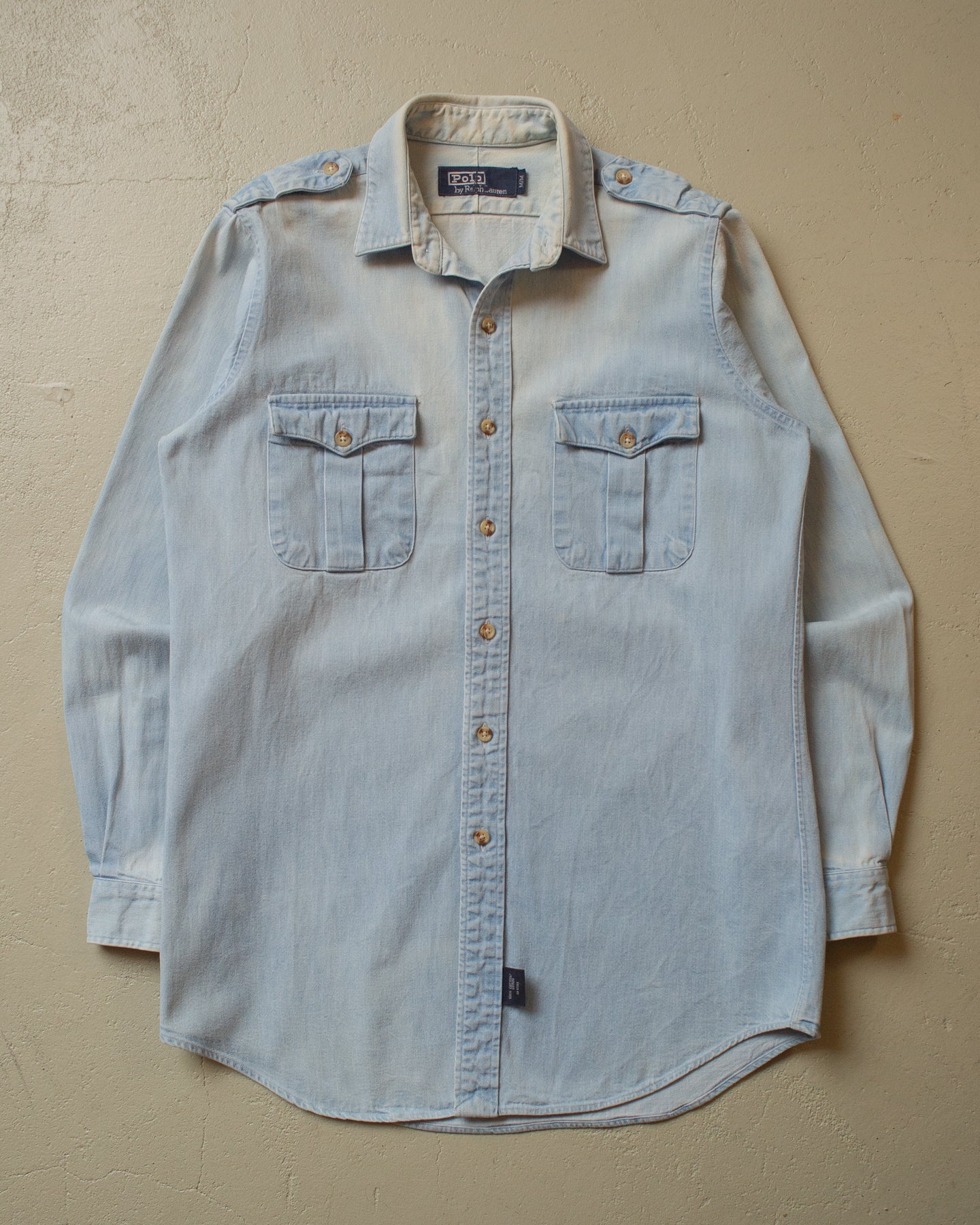 1990s Faded Ralph Lauren Western Denim Shirt blue - M