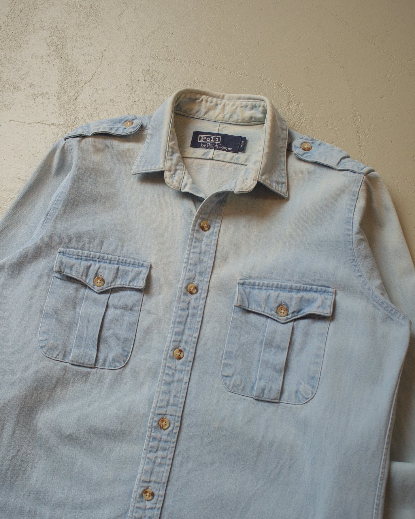 1990s Faded Ralph Lauren Western Denim Shirt blue - M