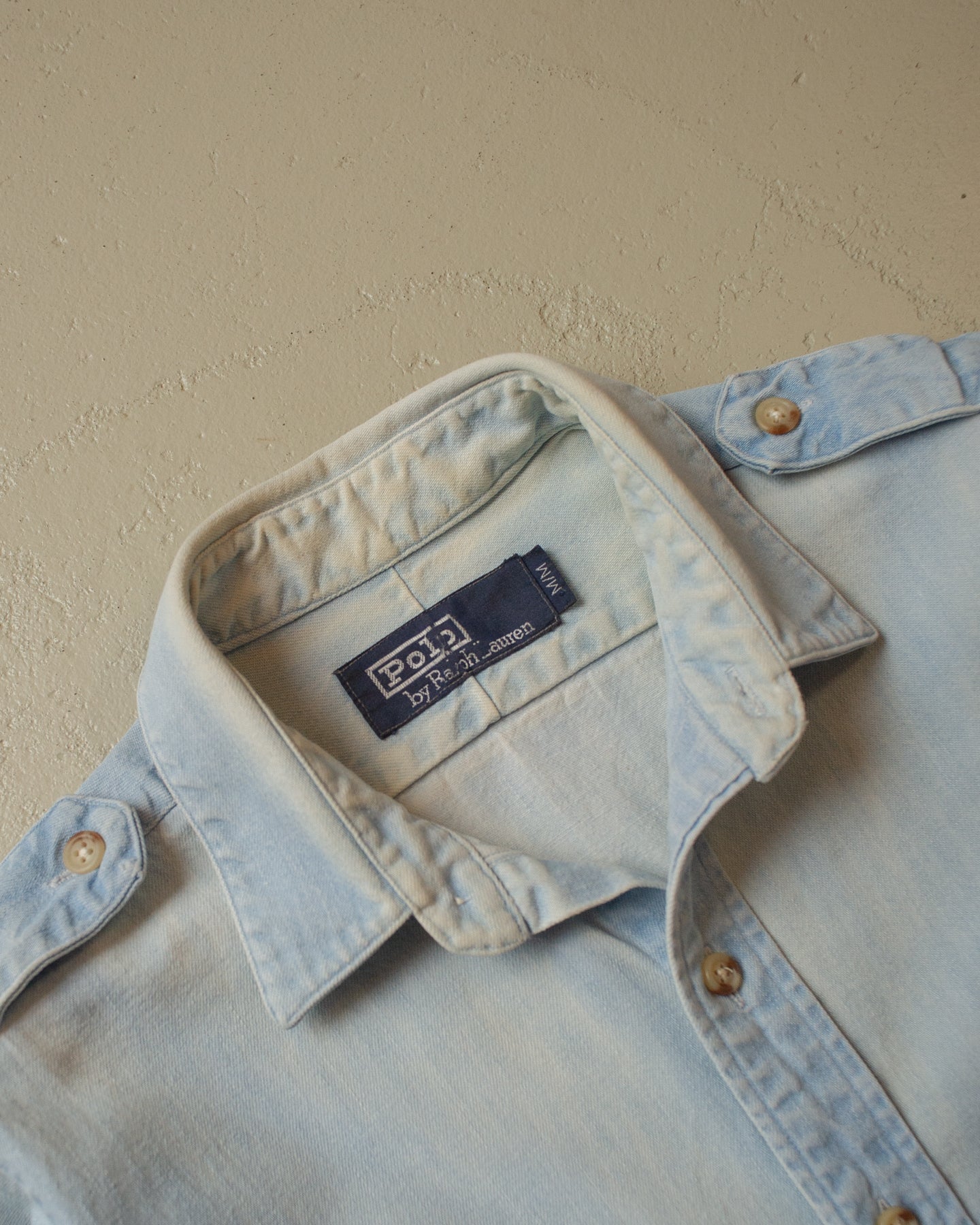 1990s Faded Ralph Lauren Western Denim Shirt blue - M