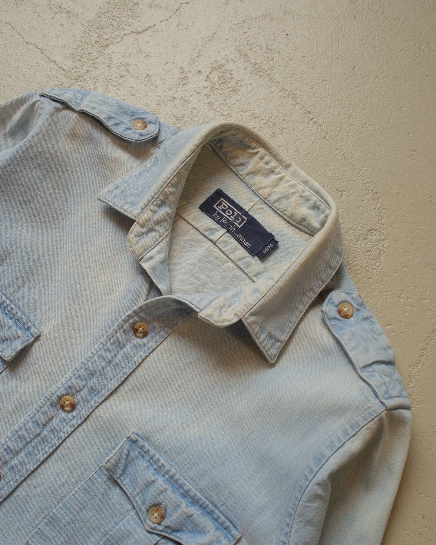 1990s Faded Ralph Lauren Western Denim Shirt blue - M