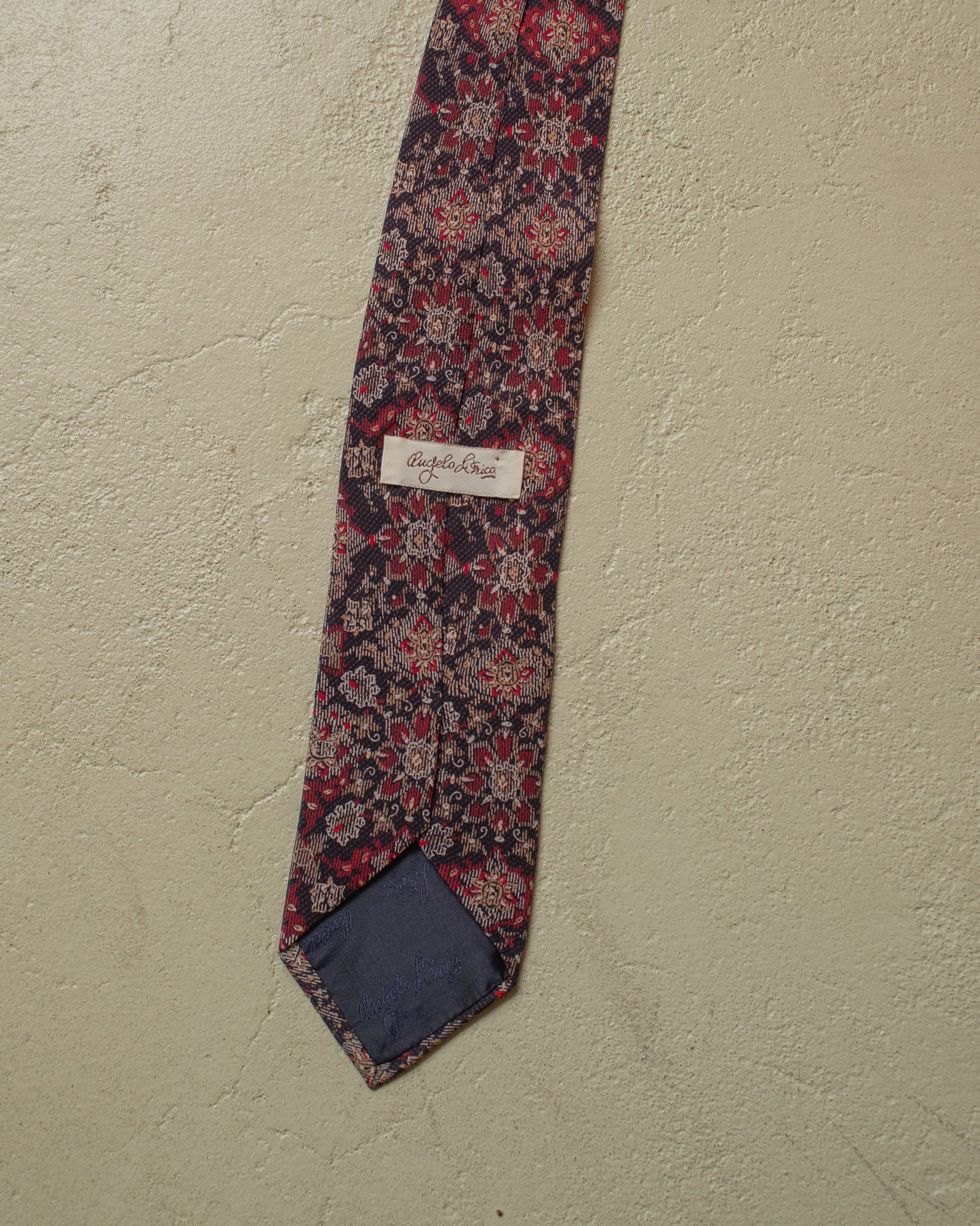 1980s Angelo Litrico Pattern Silk Tie navyblue