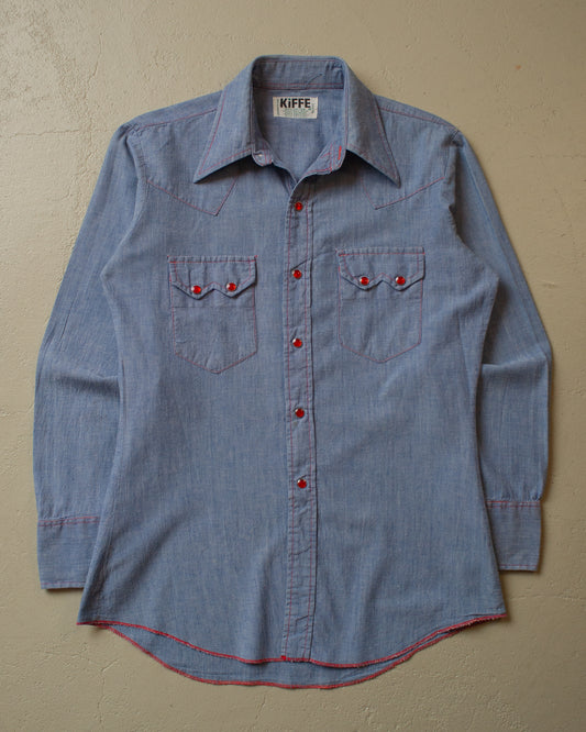 1970s Kiffe Pearl Snap Button Up blue - M