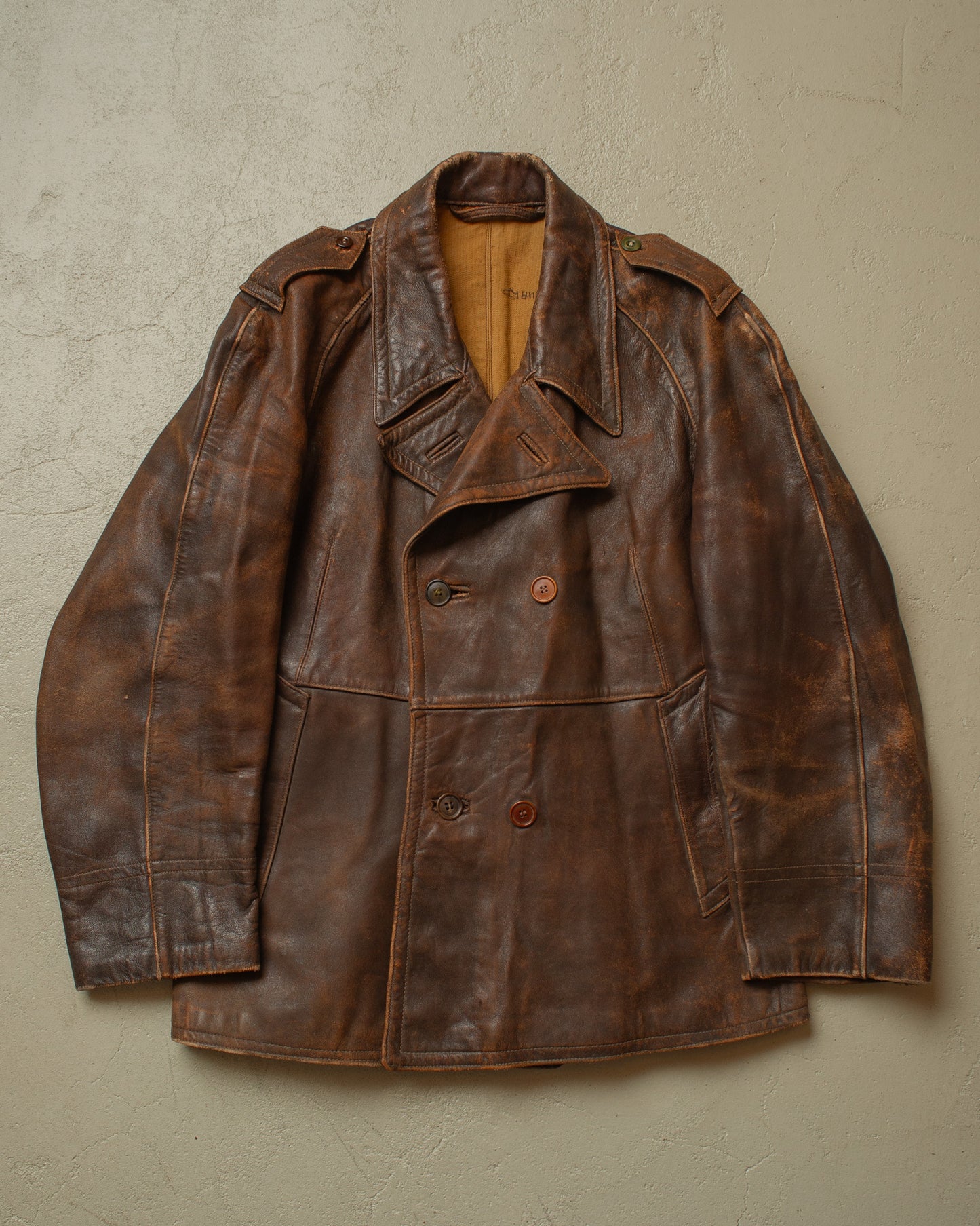 1930s German Leather Short Coat brown - M/L