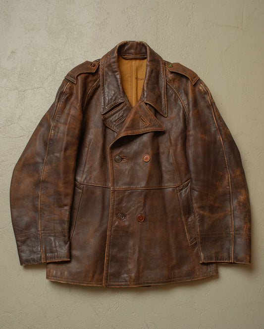 1930s German Leather Short Coat brown - M/L