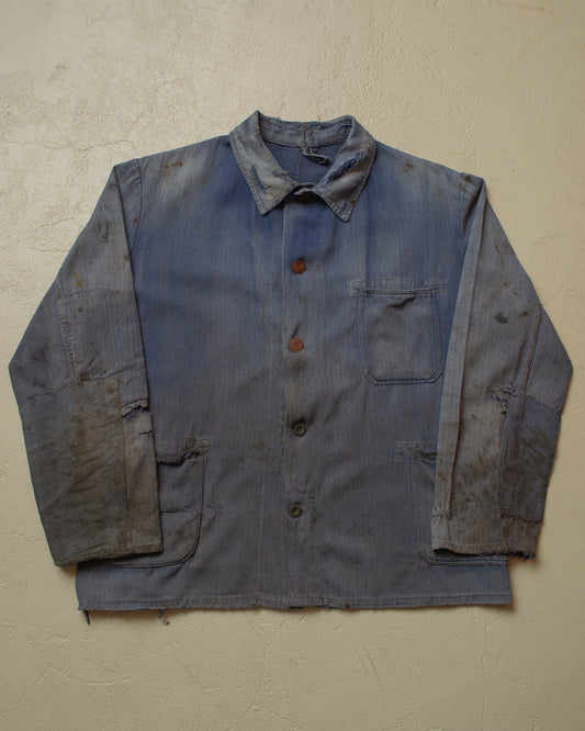 1950s repaired German Work Jacket blue - L