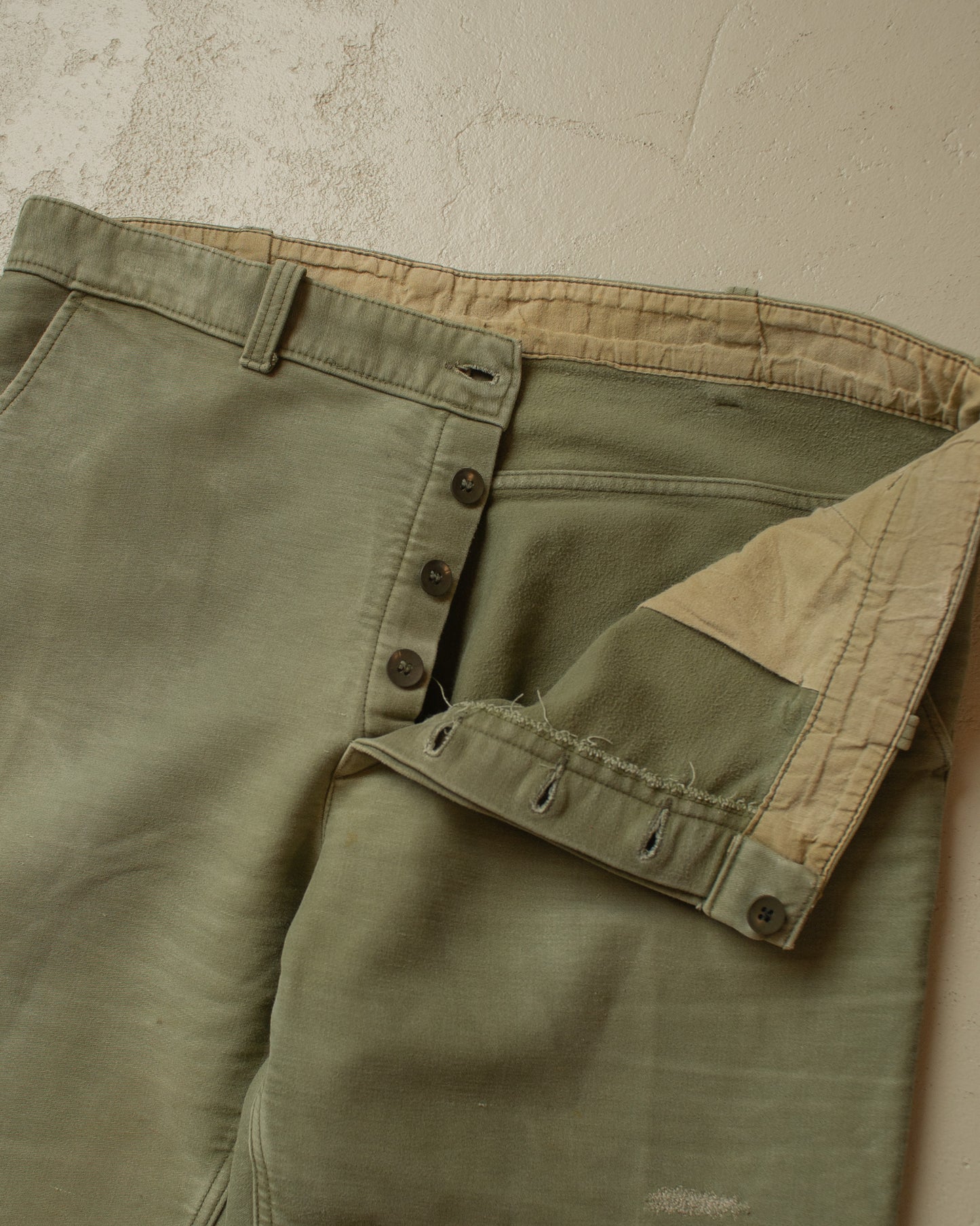1960s/70s Faded Moleskin Workwear Pants khaki - W38/39 L34