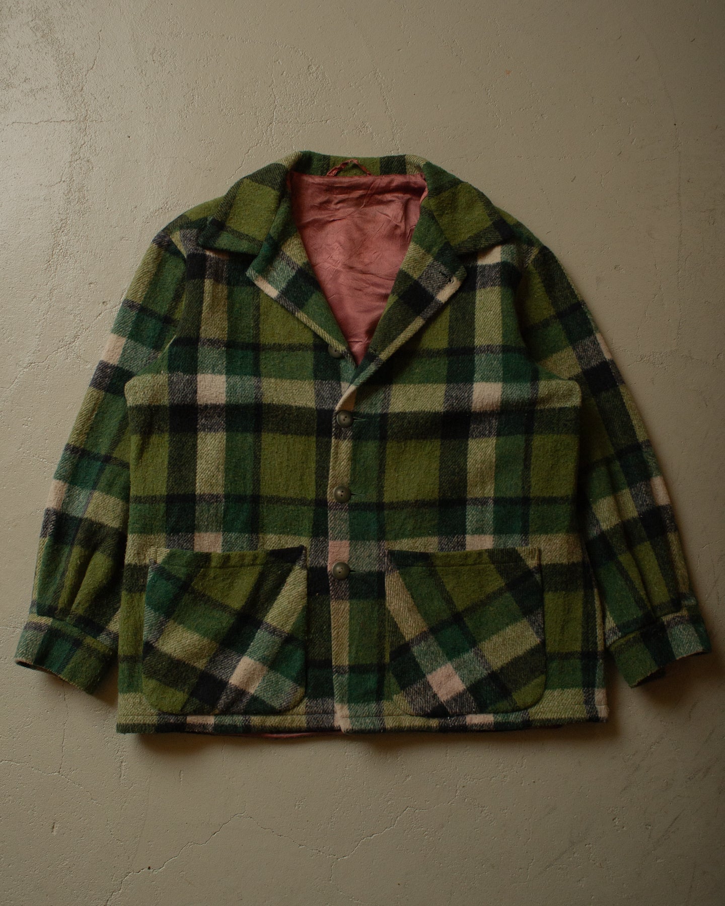 1960s/70s checkered Wool Jacket green - M