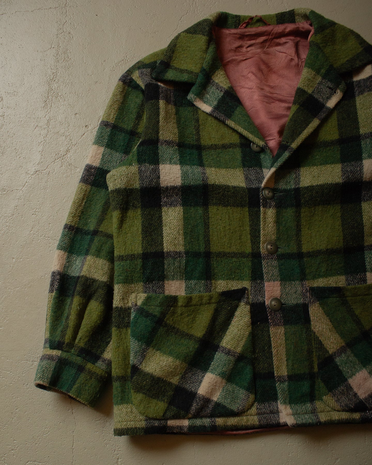 1960s/70s checkered Wool Jacket green - M