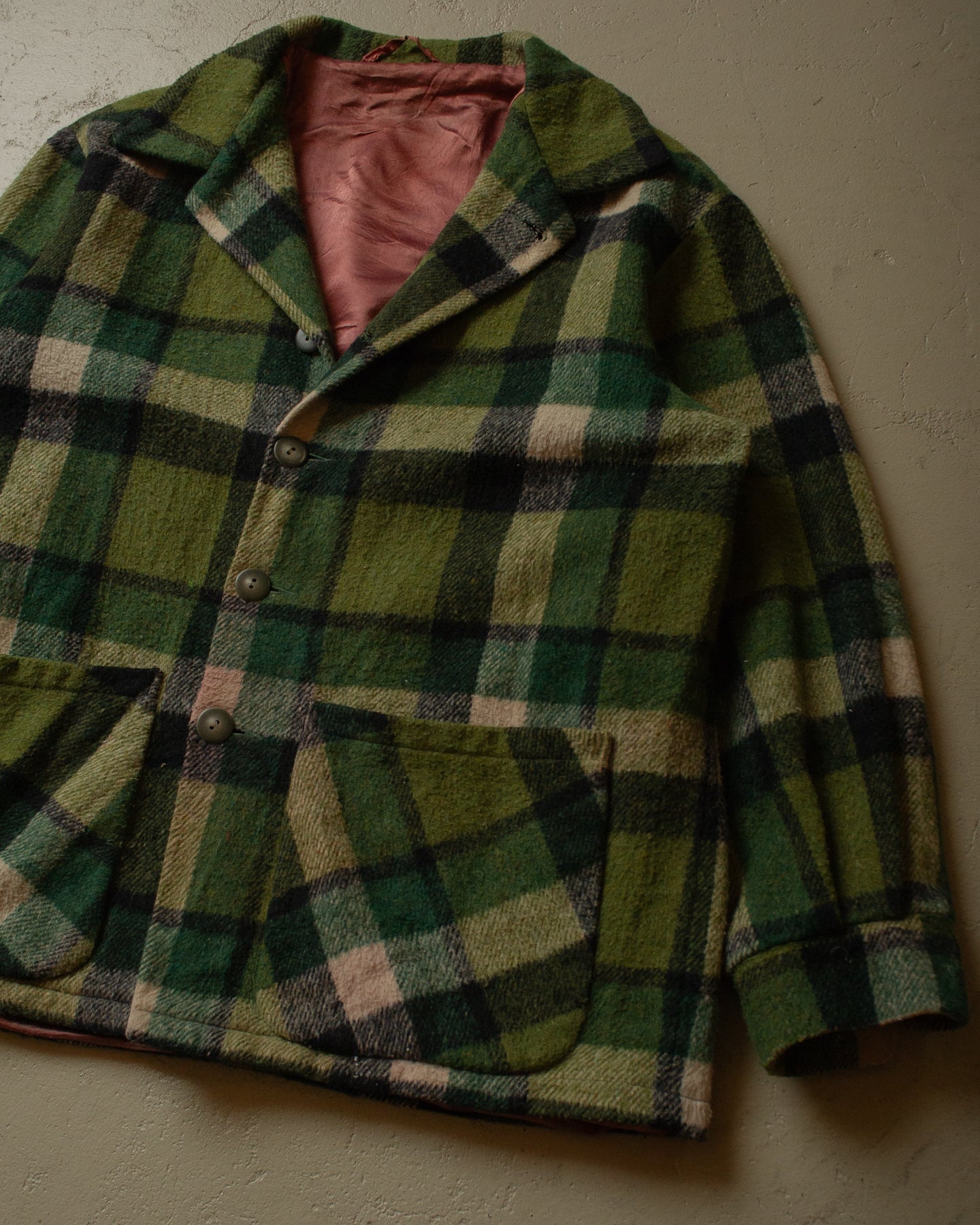 1960s/70s checkered Wool Jacket green - M