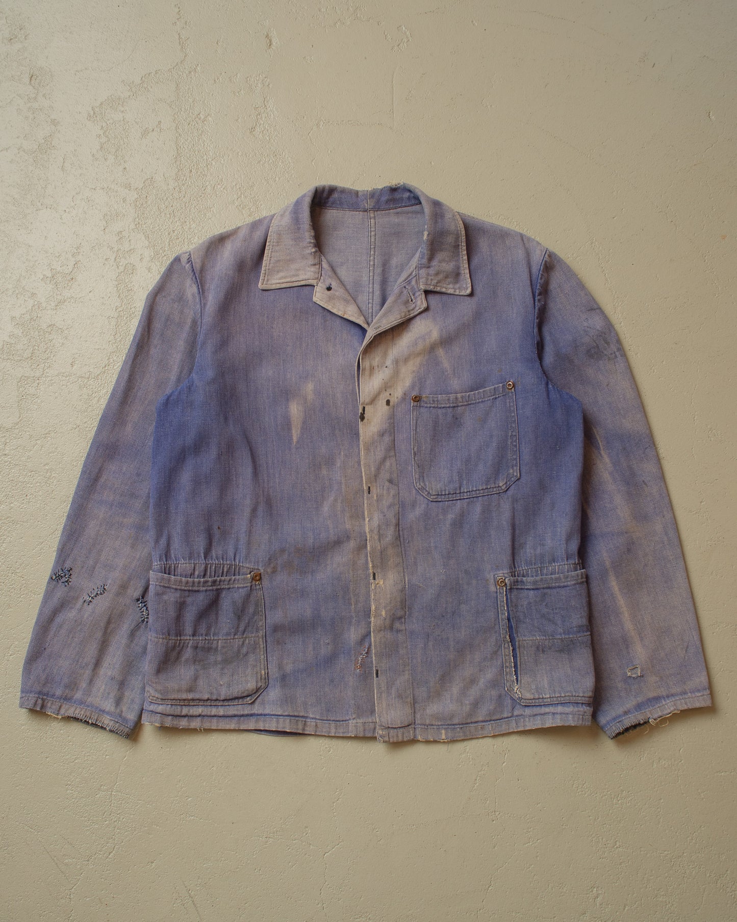 1960s/70s Sunfaded Denim Workwear Jacket blue - M/L