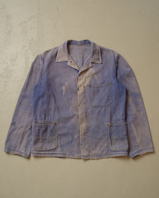 1960s/70s Sunfaded Denim Workwear Jacket blue - M/L