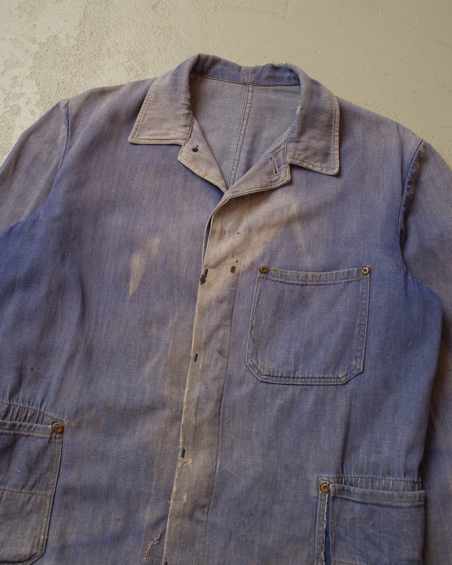 1960s/70s Sunfaded Denim Workwear Jacket blue - M/L