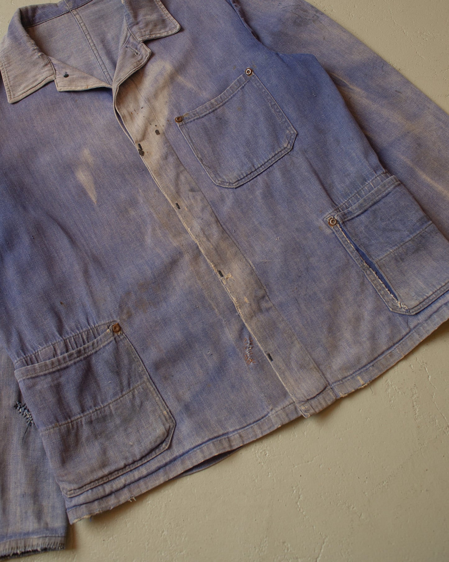1960s/70s Sunfaded Denim Workwear Jacket blue - M/L