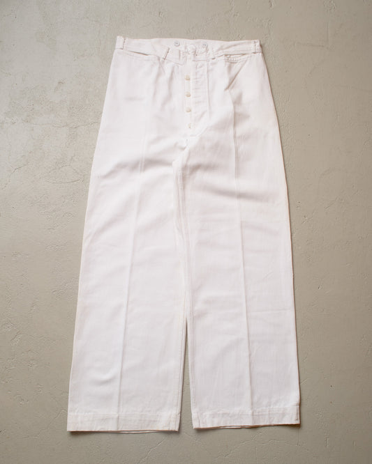 1930s German Cotton Wide Leg Pants white - W32 L28,5