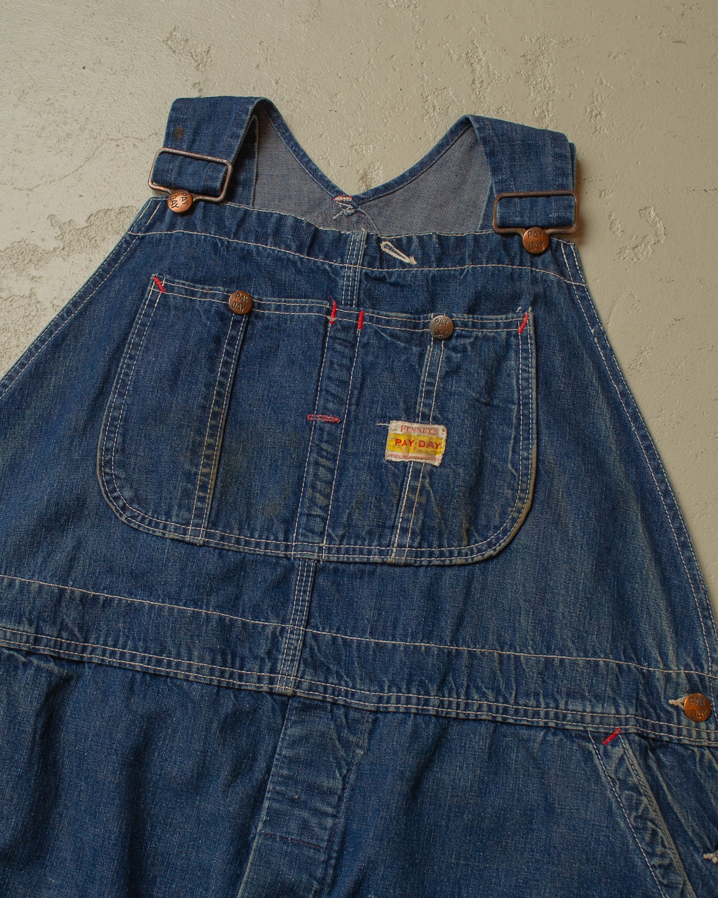 1950s distressed Penney´s Pay-Day Square Bak Overall blue - XL/XXL