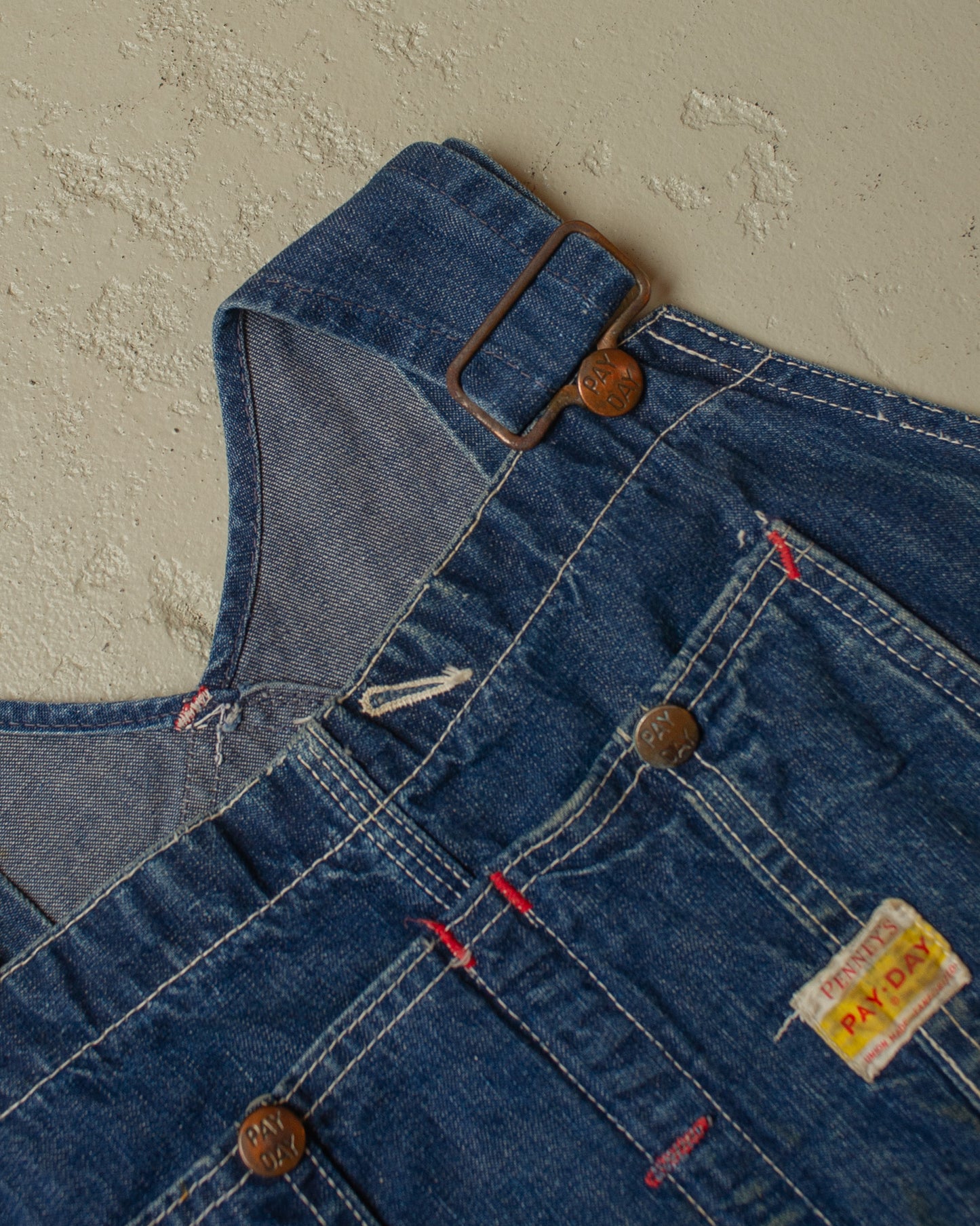 1950s distressed Penney´s Pay-Day Square Bak Overall blue - XL/XXL