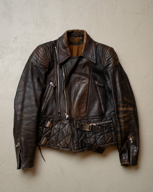 1940s German distressed Leather Biker Jacket black - M