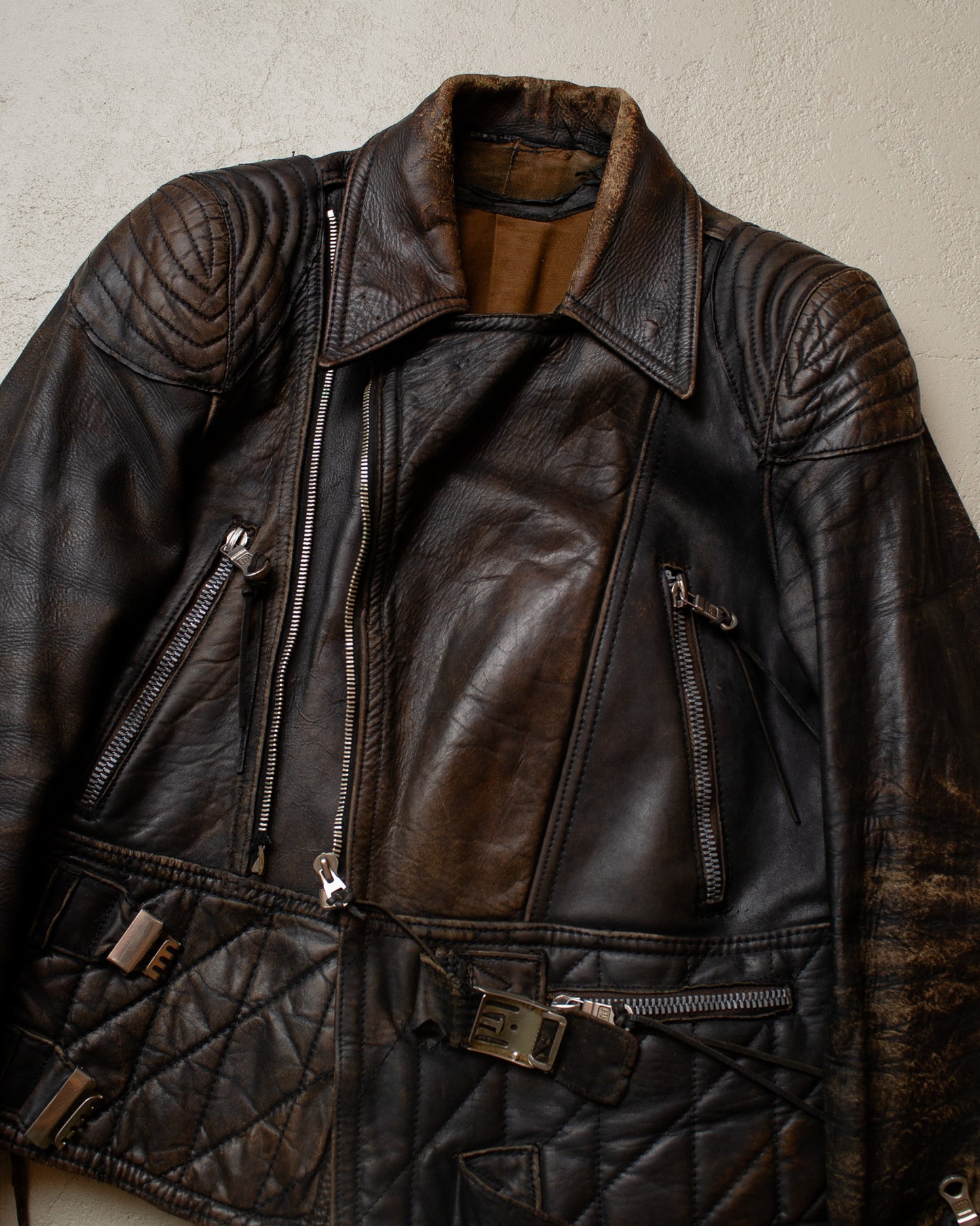 1940s German distressed Leather Biker Jacket black - M