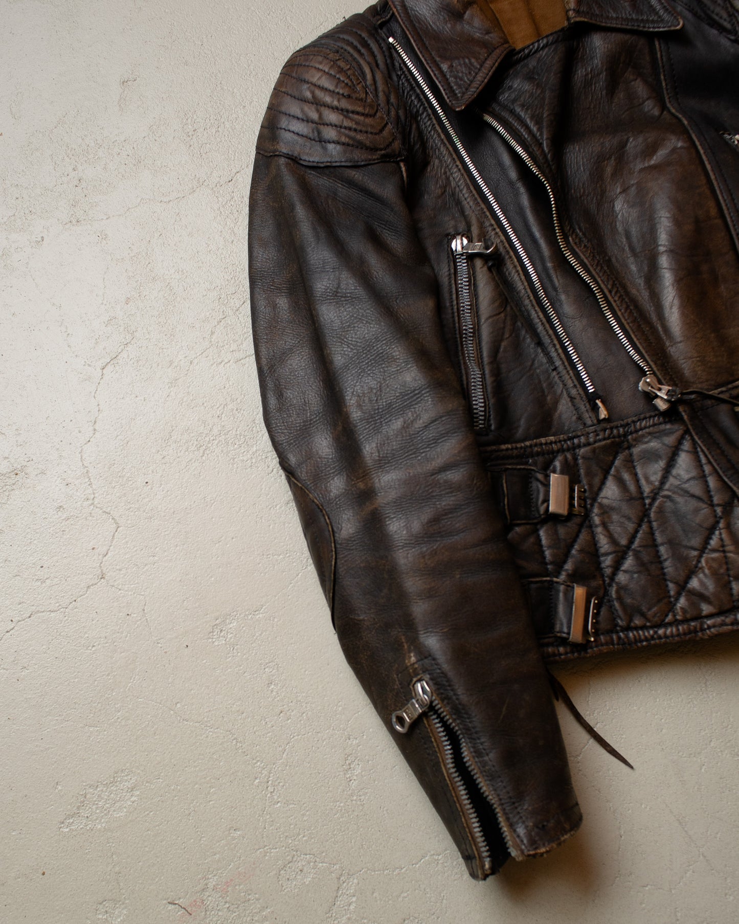 1940s German distressed Leather Biker Jacket black - M