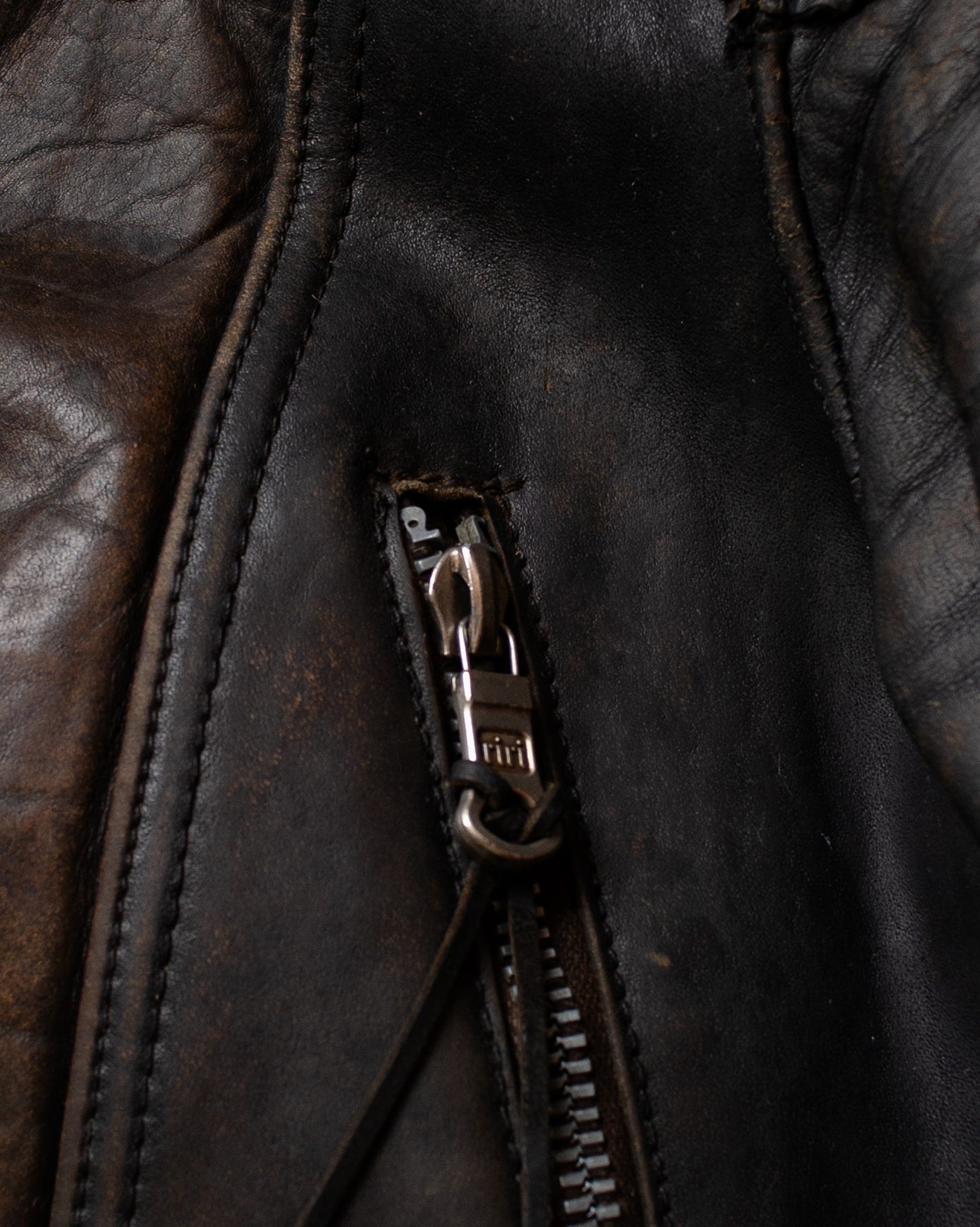 1940s German distressed Leather Biker Jacket black - M