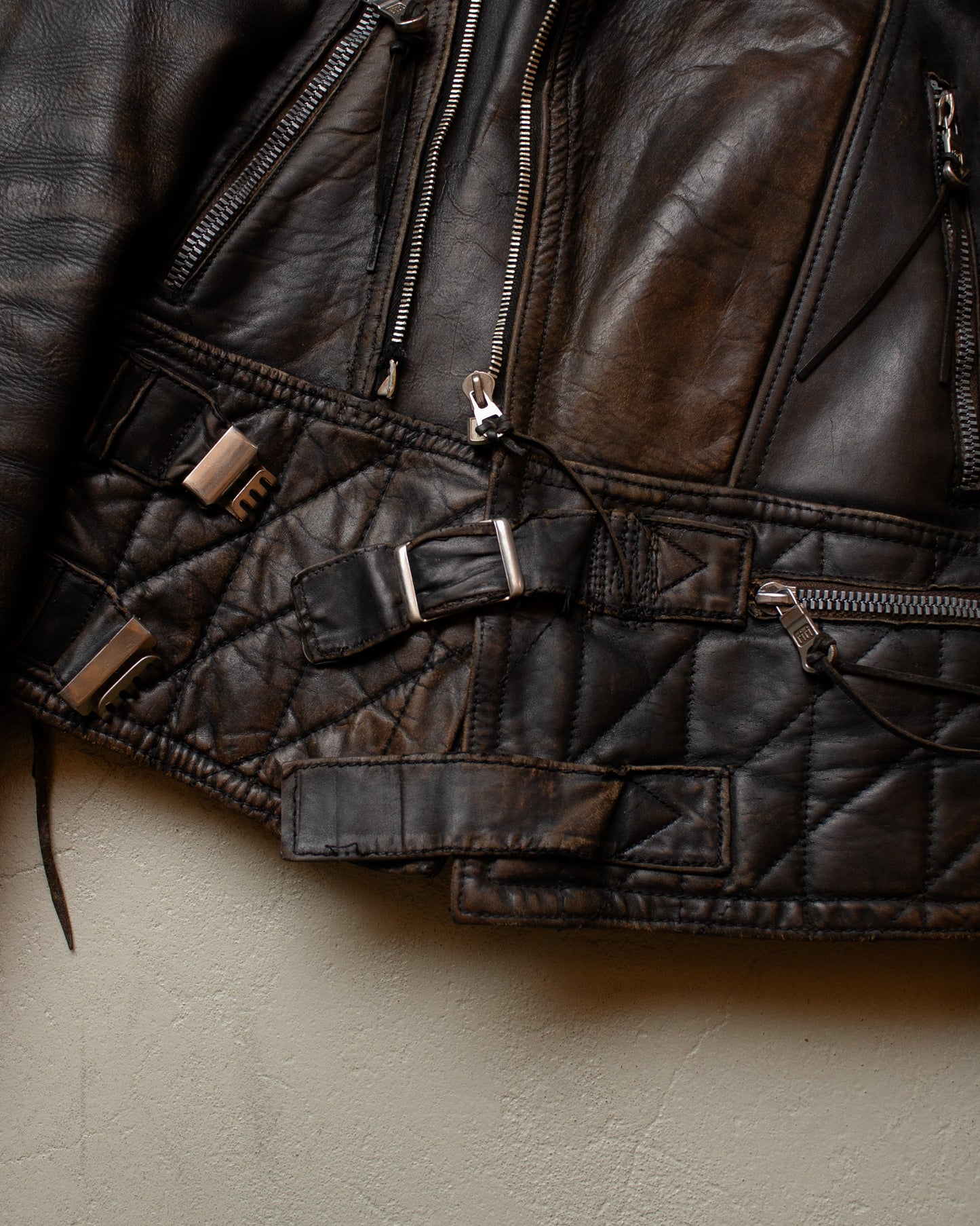 1940s German distressed Leather Biker Jacket black - M